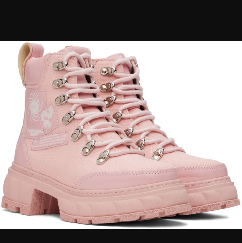 VIRON VEGAN Pink Spiral Combat Boots - Picture 3 of 9